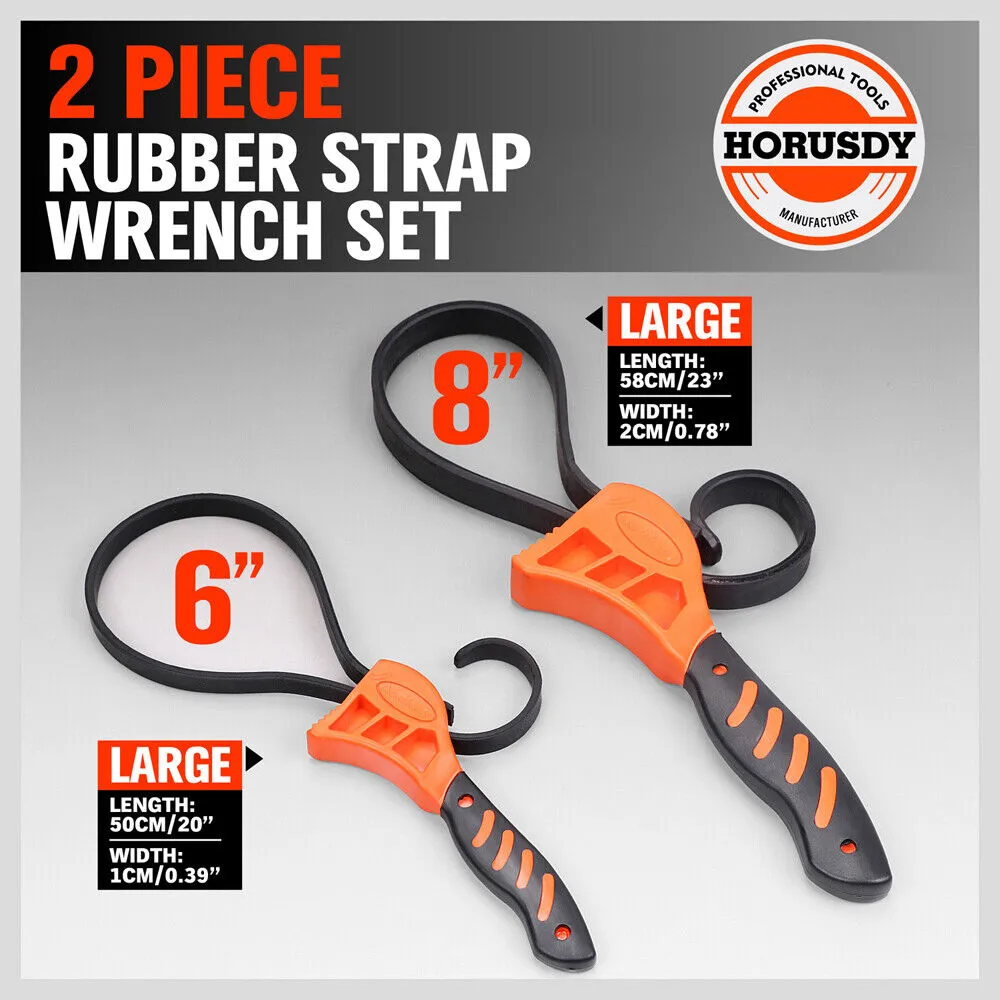 2Pc Adjustable Strap Wrench | Rubber Belt Spanner | Multi-Purpose Jar Opener Filter