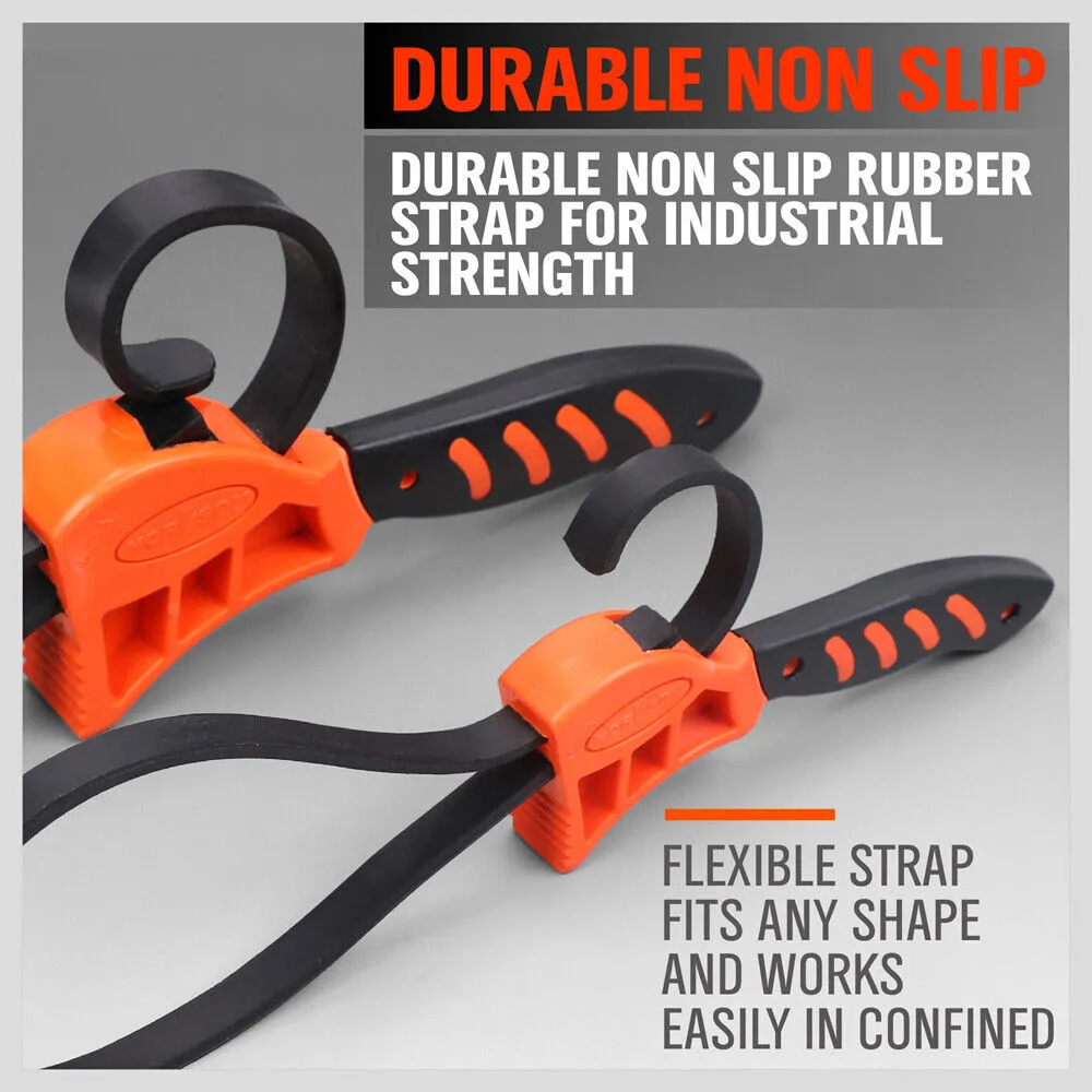 2Pc Adjustable Strap Wrench | Rubber Belt Spanner | Multi-Purpose Jar Opener Filter