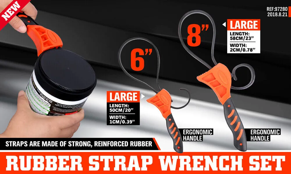 2Pc Adjustable Strap Wrench | Rubber Belt Spanner | Multi-Purpose Jar Opener Filter