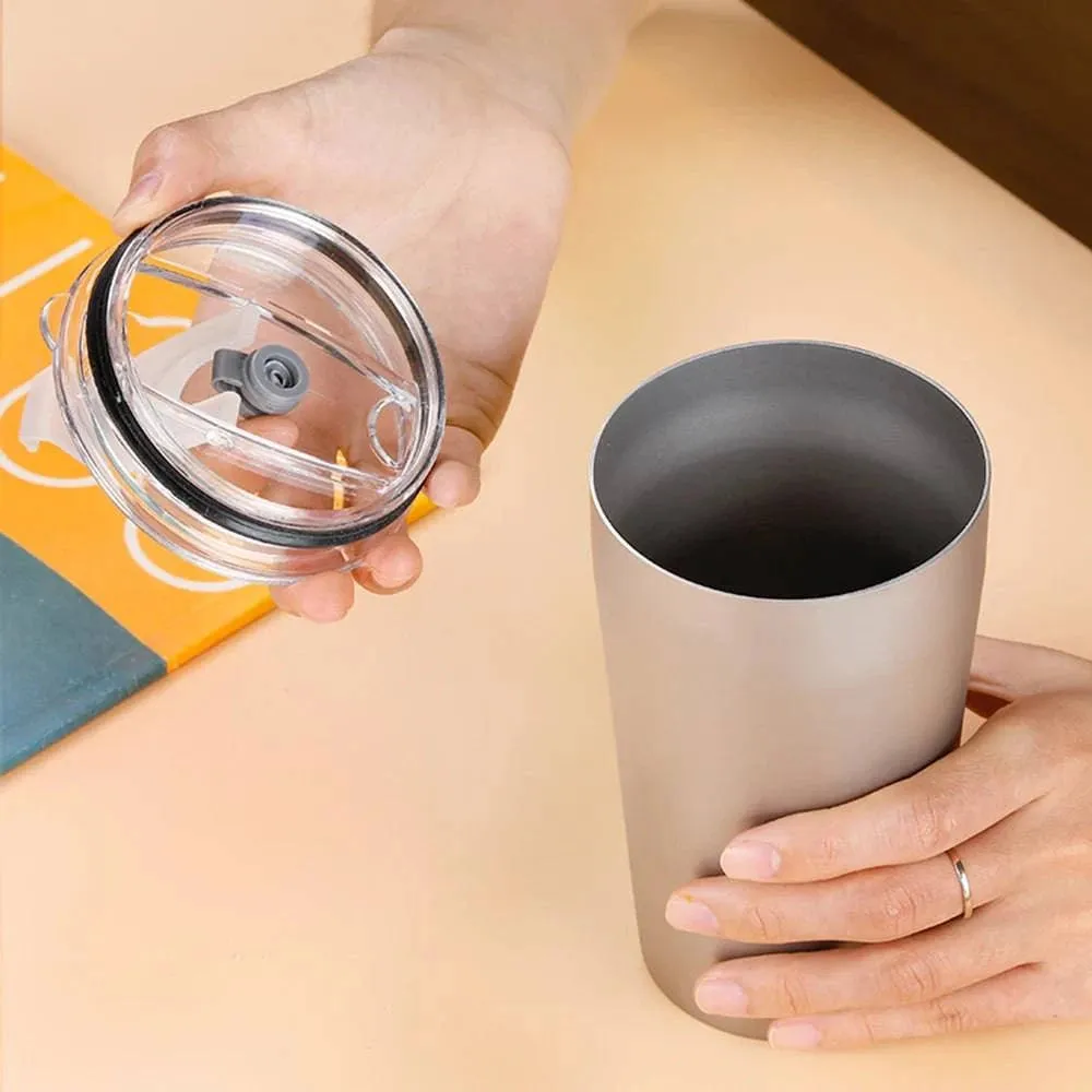 500ml Outdoor Titanium Teacup Double Wall Camping Beer Cup Ultralight Water Cup with Cup Lid for Travel Camping Hiking