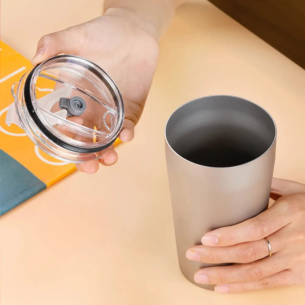 500ml Outdoor Titanium Teacup Double Wall Camping Beer Cup Ultralight Water Cup with Cup Lid for Travel Camping Hiking