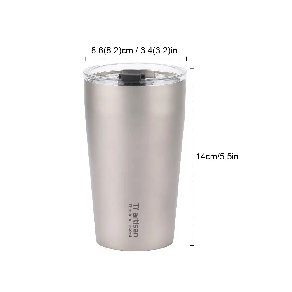 500ml Outdoor Titanium Teacup Double Wall Camping Beer Cup Ultralight Water Cup with Cup Lid for Travel Camping Hiking