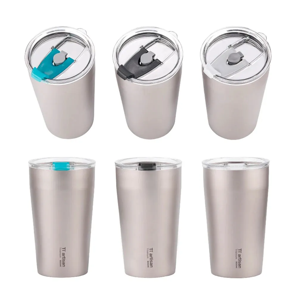 500ml Outdoor Titanium Teacup Double Wall Camping Beer Cup Ultralight Water Cup with Cup Lid for Travel Camping Hiking