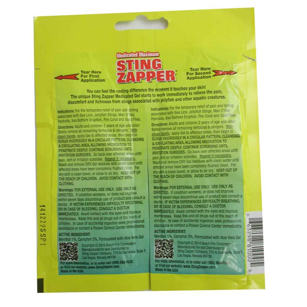 6 PC Sting Zapper Jellyfish Sea Life First Aid Medicated Gel Wipe Fast Relief