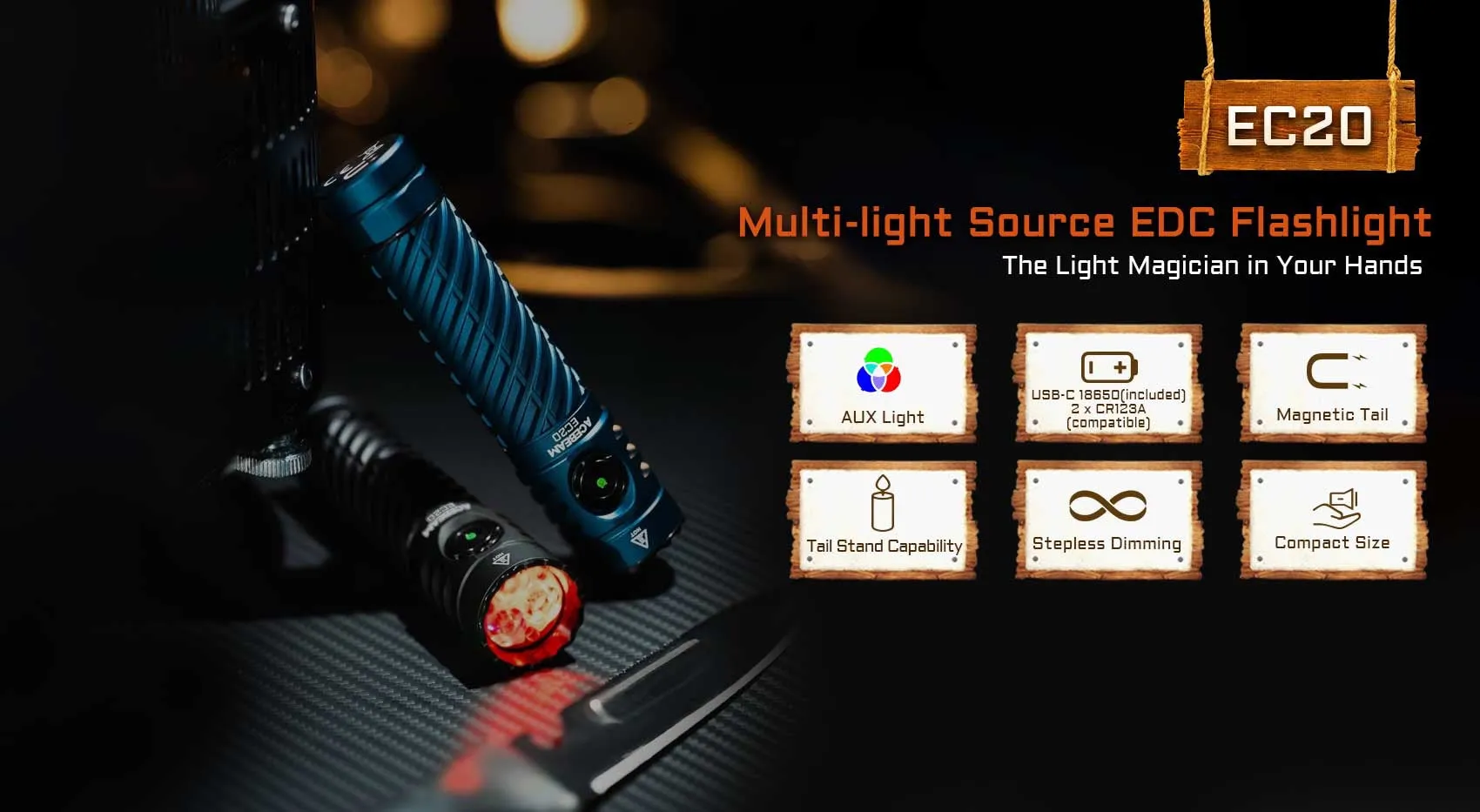 Acebeam EC20 Multi-Light Source 2800 Lumen Rechargeable EDC Flashlight - BLUE