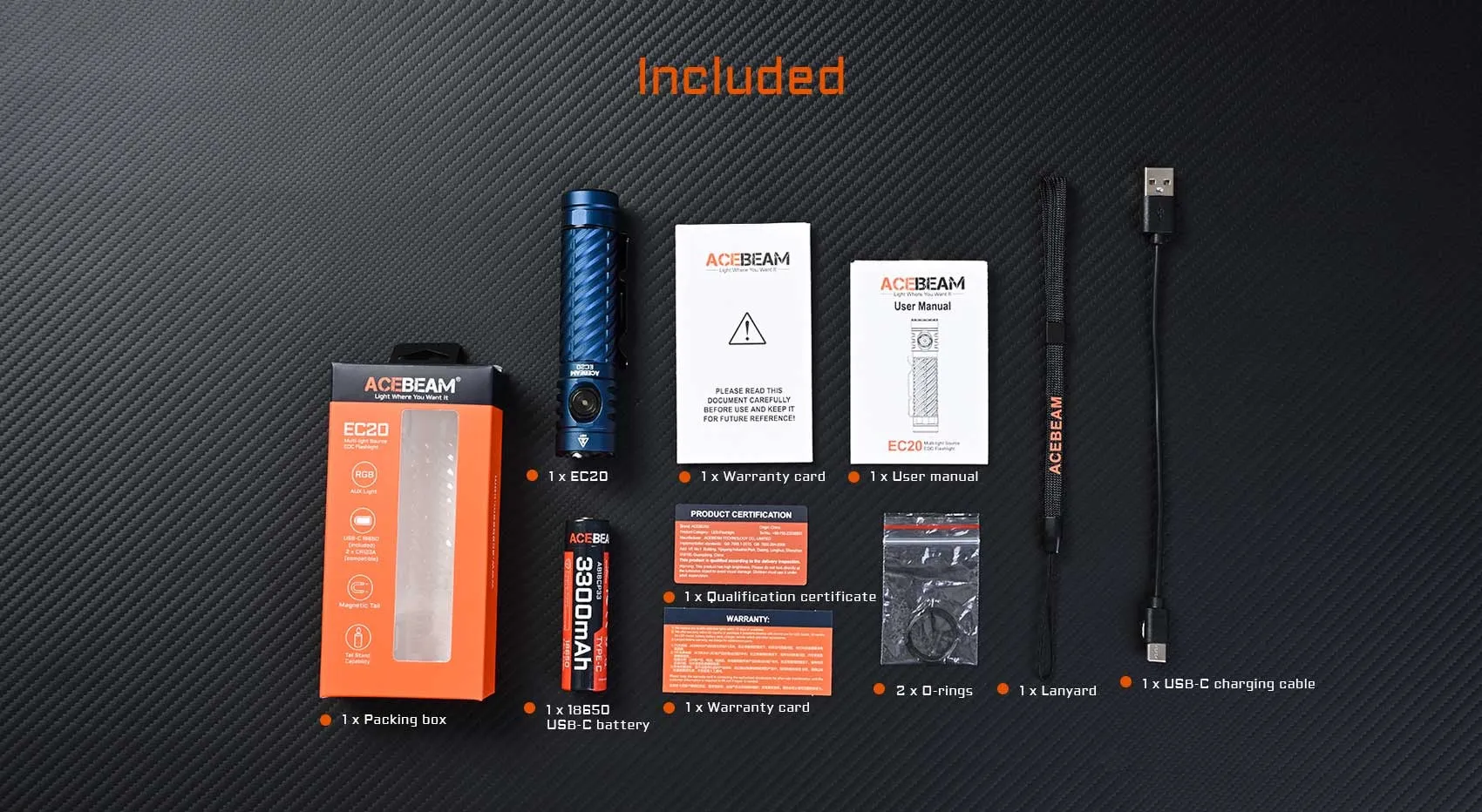 Acebeam EC20 Multi-Light Source 2800 Lumen Rechargeable EDC Flashlight - BLUE