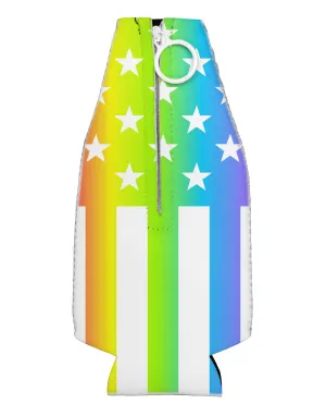 American Pride - Rainbow Stars and Stripes Collapsible Neoprene Bottle Insulator All Over Print