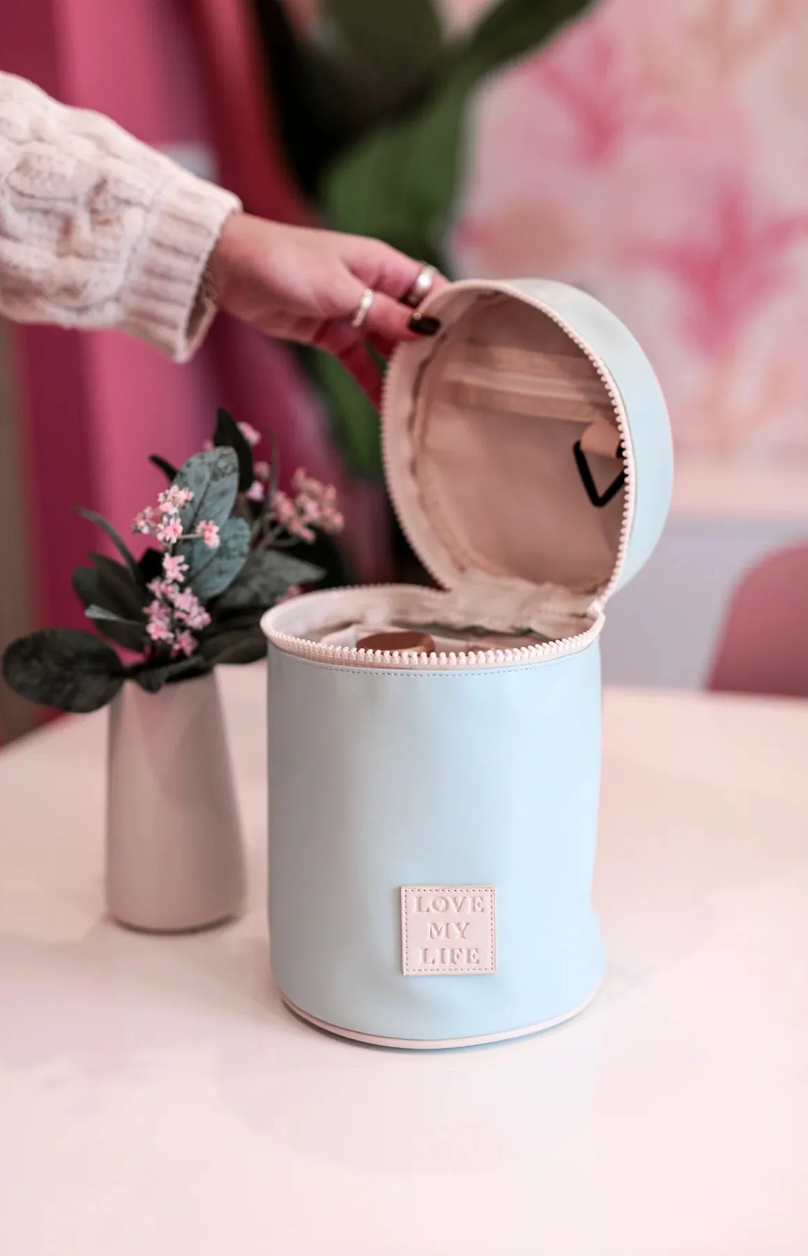 Barrel Toiletry Bag - Love My Life (Light Blue)