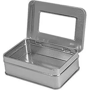 Cafe Cubano® Rectangular Empty Hinged Tin Box Containers With Choice of Clear or Solid Hinged Top. Use For First Aid Kit, Survival Kits, Storage, Herbs, Pills, Crafts and More. (6, Clear Top: 4.12" X 2.75" X 1.38")