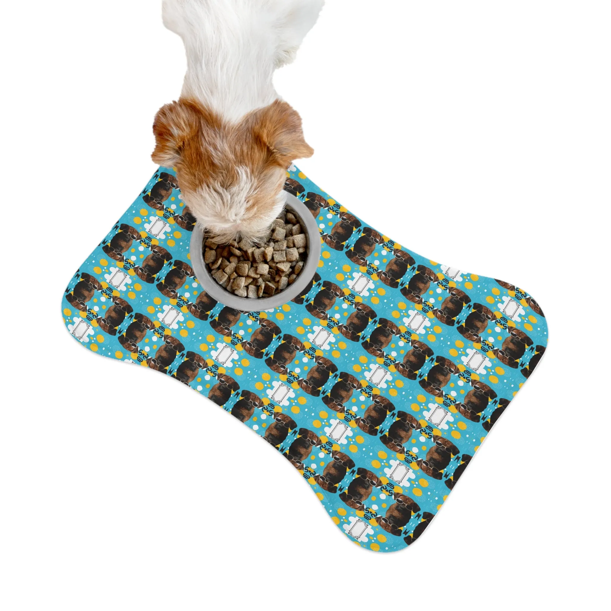 Cool Labrador with Sunglasses pattern. Part of the "Where's the doggie?" series by Poochbliss pet dog Feeding Mat