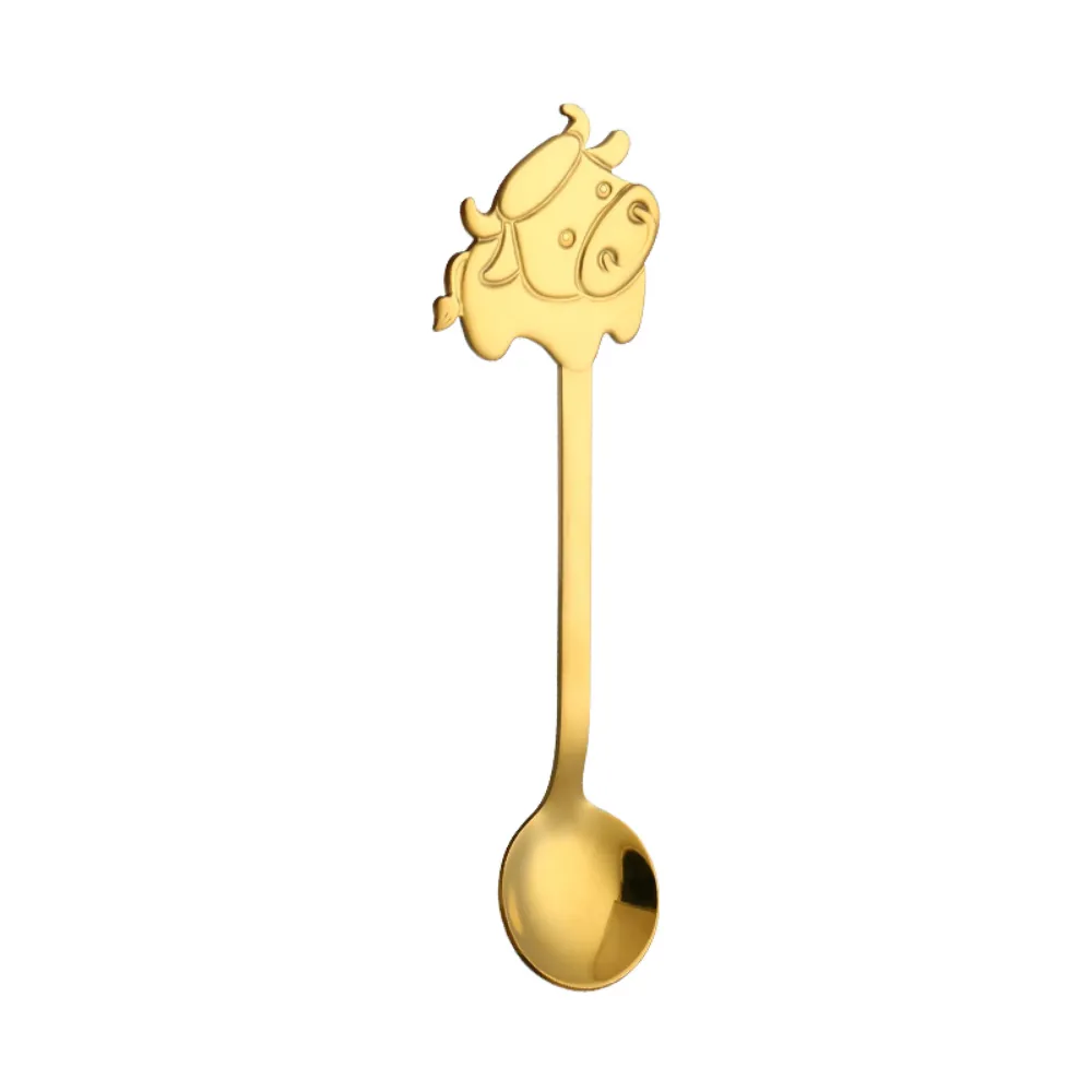 Eco-Friendly Stainless Steel Cartoon Cow Teaspoon
