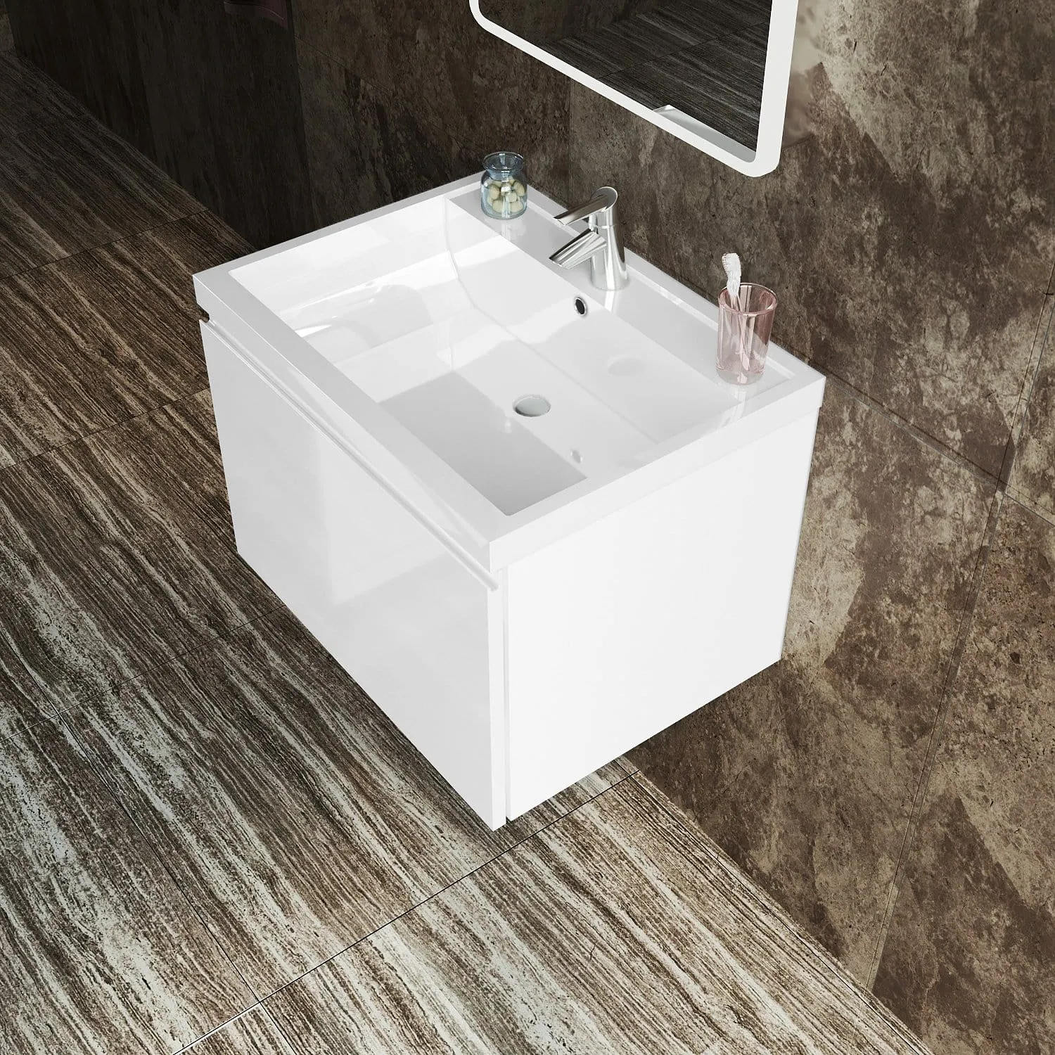 ELEGANT SHOWERS Bathroom Vanity Wall Mounted-Cabinet Storage Artificial Stone 600x450x400mm