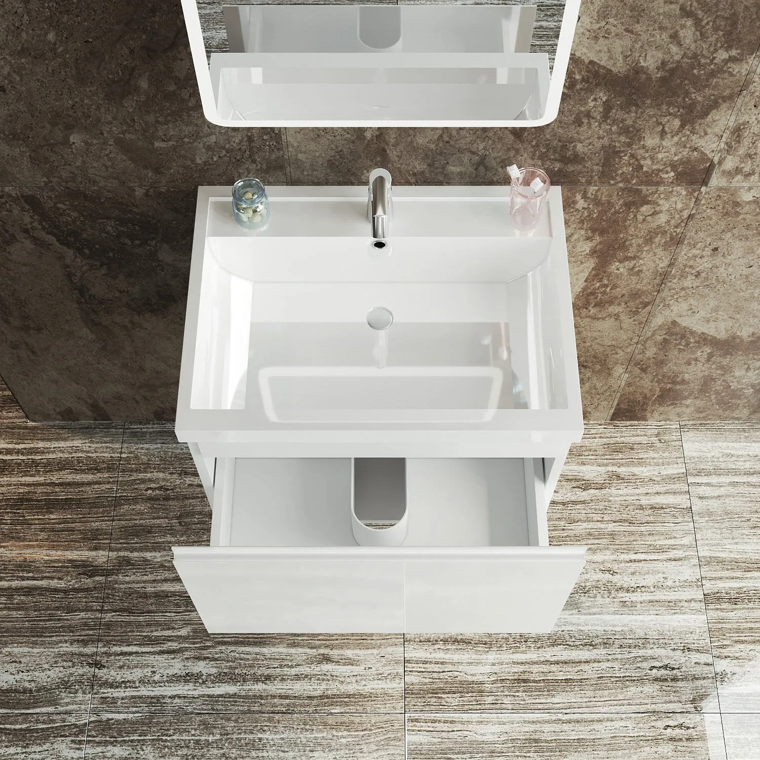 ELEGANT SHOWERS Bathroom Vanity Wall Mounted-Cabinet Storage Artificial Stone 600x450x400mm
