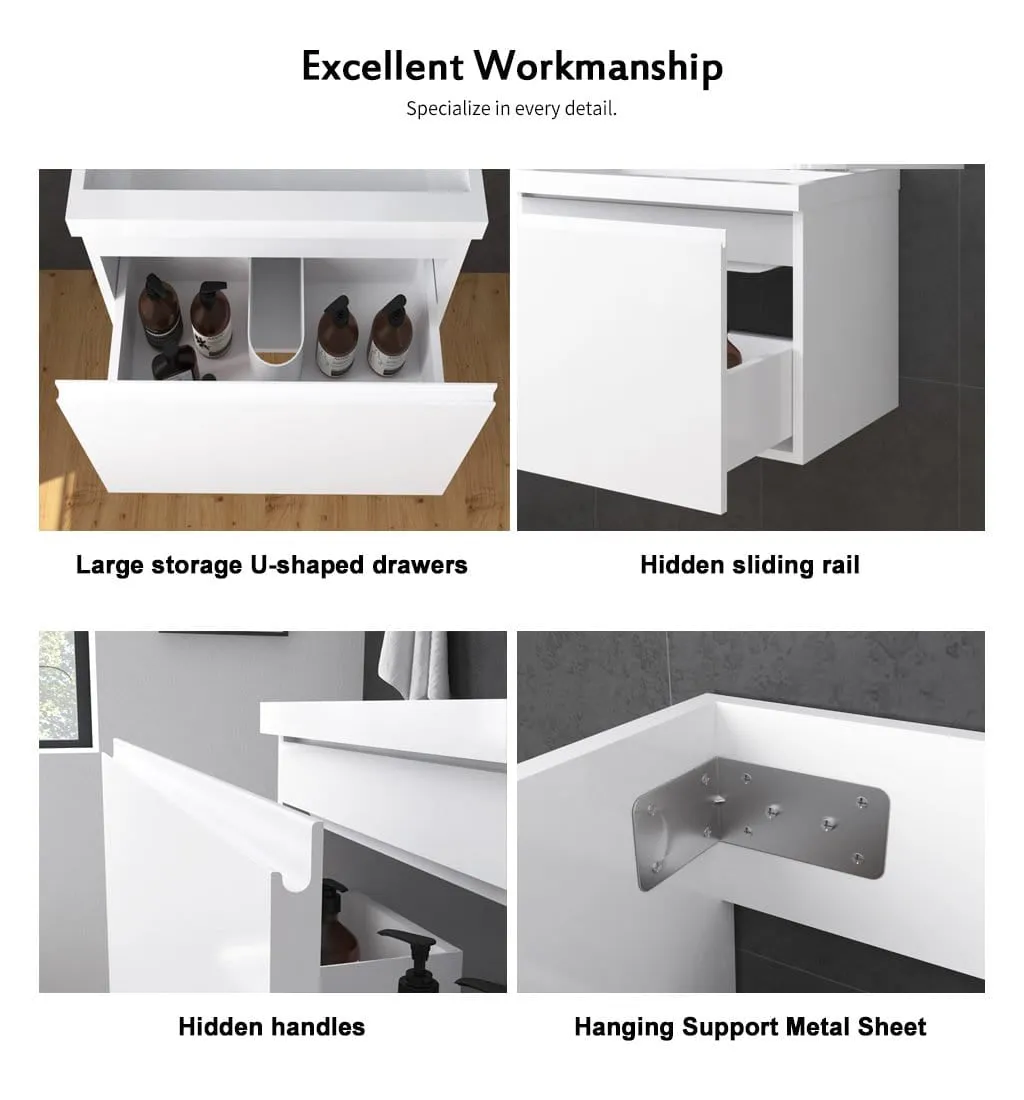 ELEGANT SHOWERS Bathroom Vanity Wall Mounted-Cabinet Storage Artificial Stone 600x450x400mm