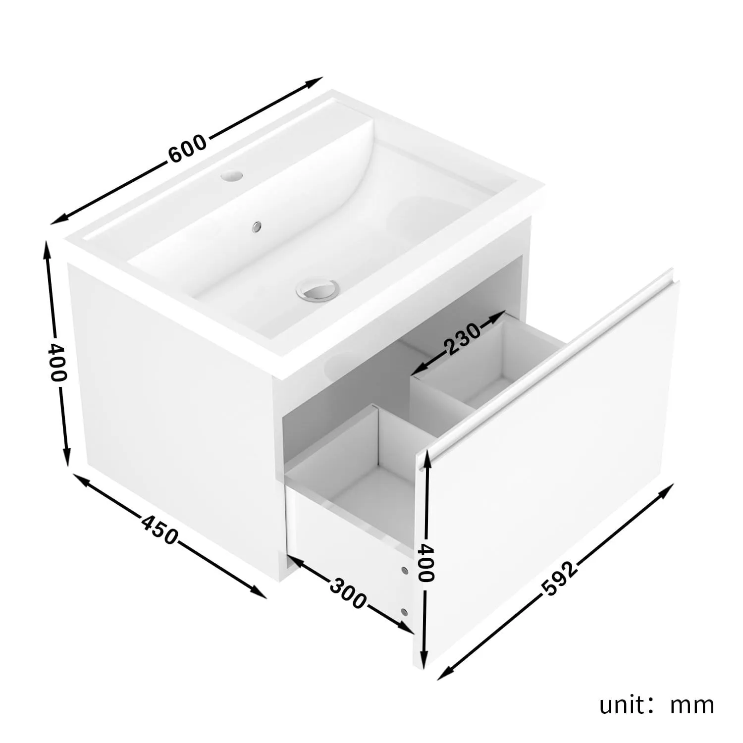 ELEGANT SHOWERS Bathroom Vanity Wall Mounted-Cabinet Storage Artificial Stone 600x450x400mm