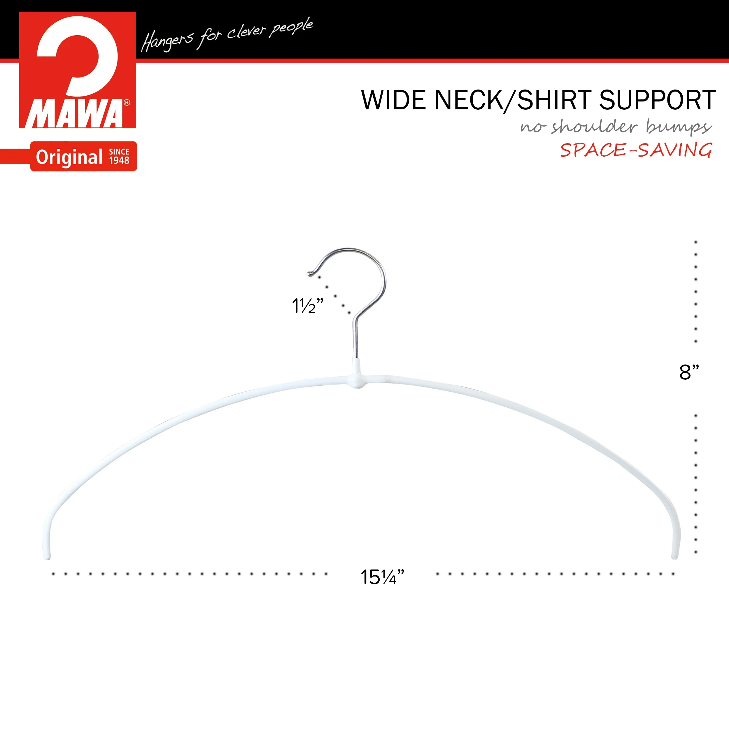 Euro Space-Saving Shirt & Dress Hanger, 40-PT, White