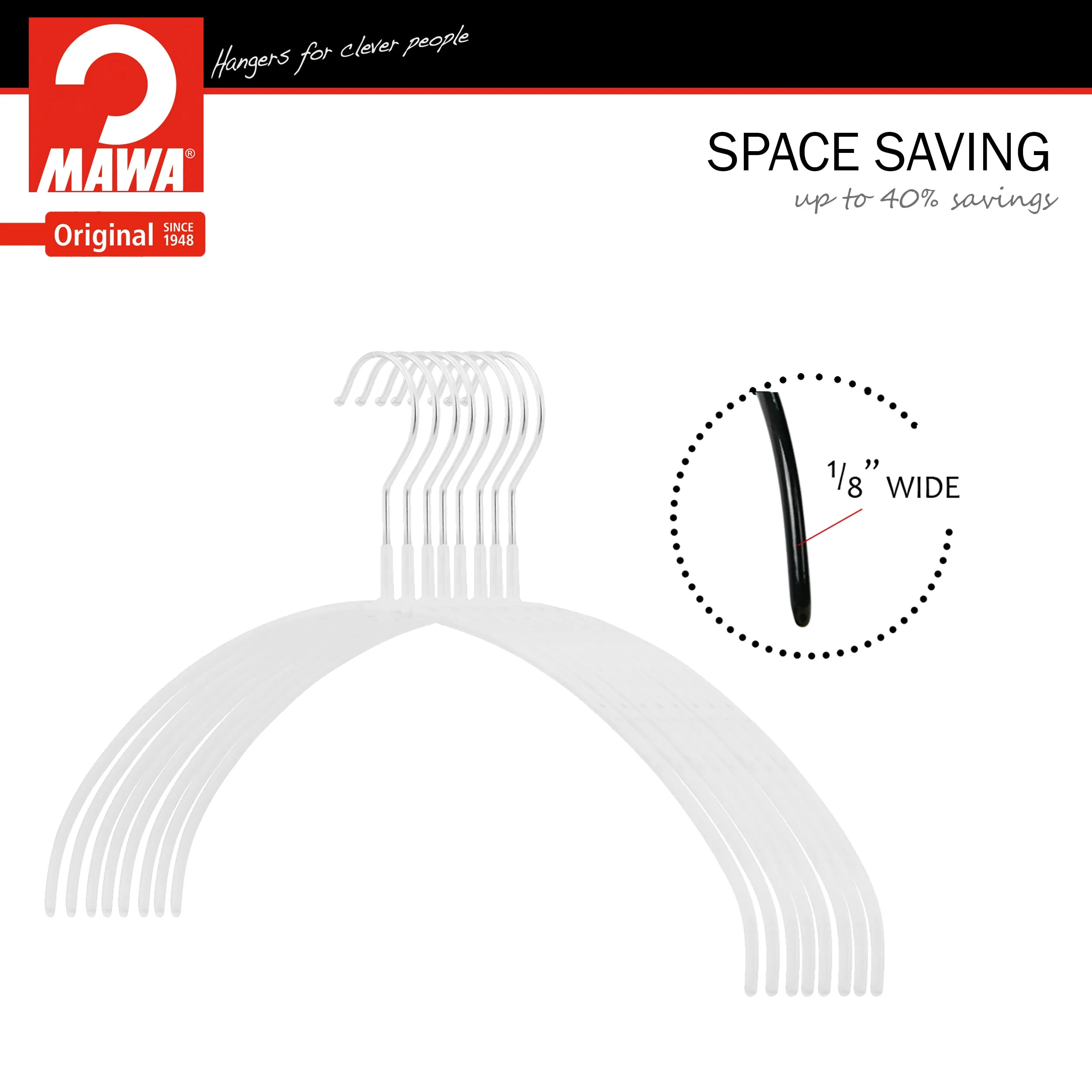 Euro Space-Saving Shirt & Dress Hanger, 40-PT, White