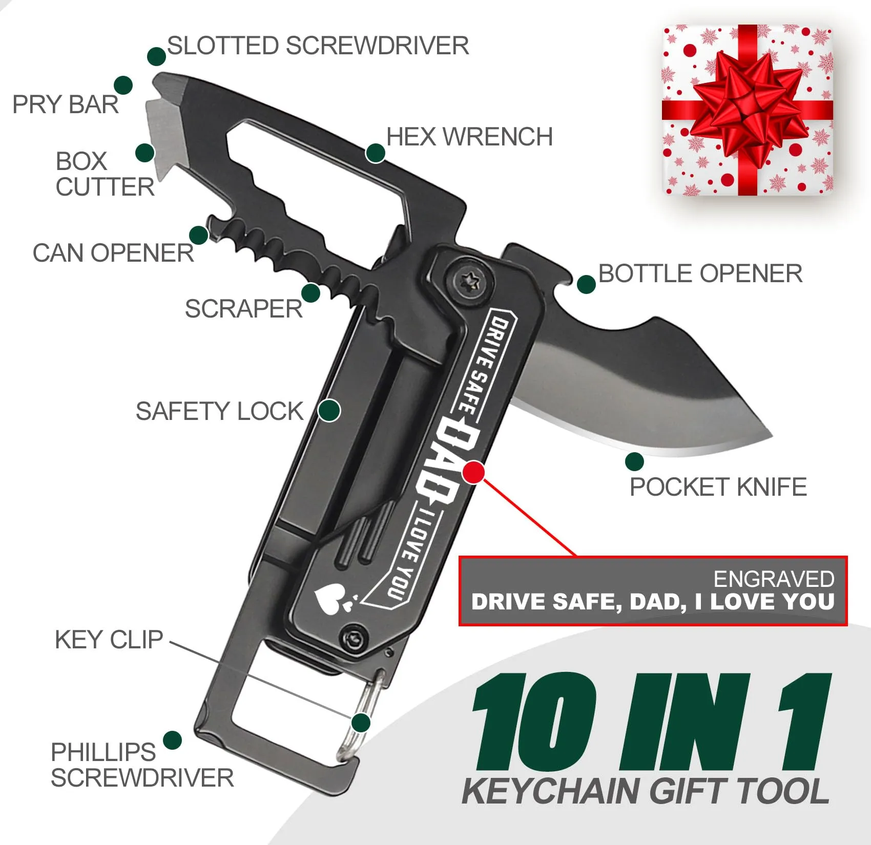 Fathers Day Dad Gifts - Gifts for Dad, Fathers Day Dads Gift from Daughter, Son, Wife - Dads Birthday Gift, Christmas Dad's Presents for Husband, Stepdad, Men - Keychain Presents, Portable Tool