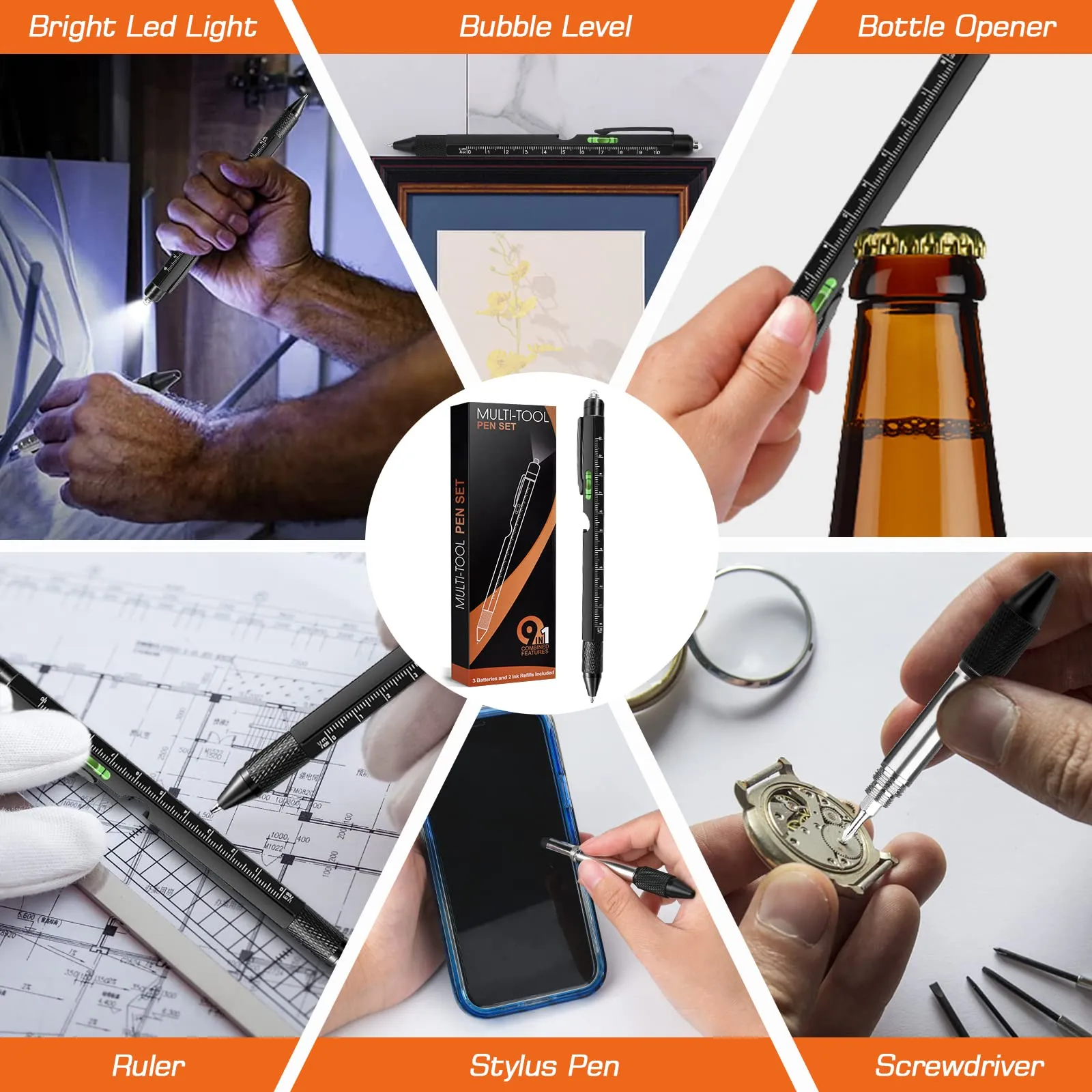 Gifts for Men, Fathers Day Dad Gifts from Daughter Son, 9 in 1 Multitool Pen, Tools Gadgets for Men, Birthday Christmas Stocking Stuffers for Adults Dad Husband Boyfriend Him
