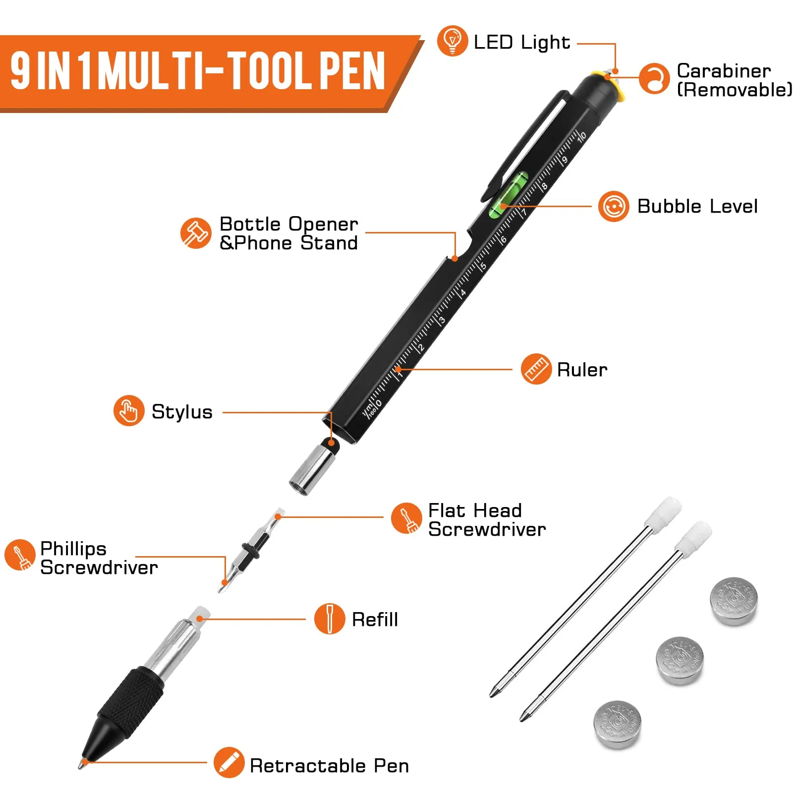 Gifts for Men, Fathers Day Dad Gifts from Daughter Son, 9 in 1 Multitool Pen, Tools Gadgets for Men, Birthday Christmas Stocking Stuffers for Adults Dad Husband Boyfriend Him