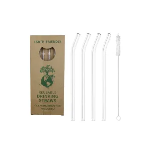 Glass Drinking Bent Straw with Brush, Set of 5