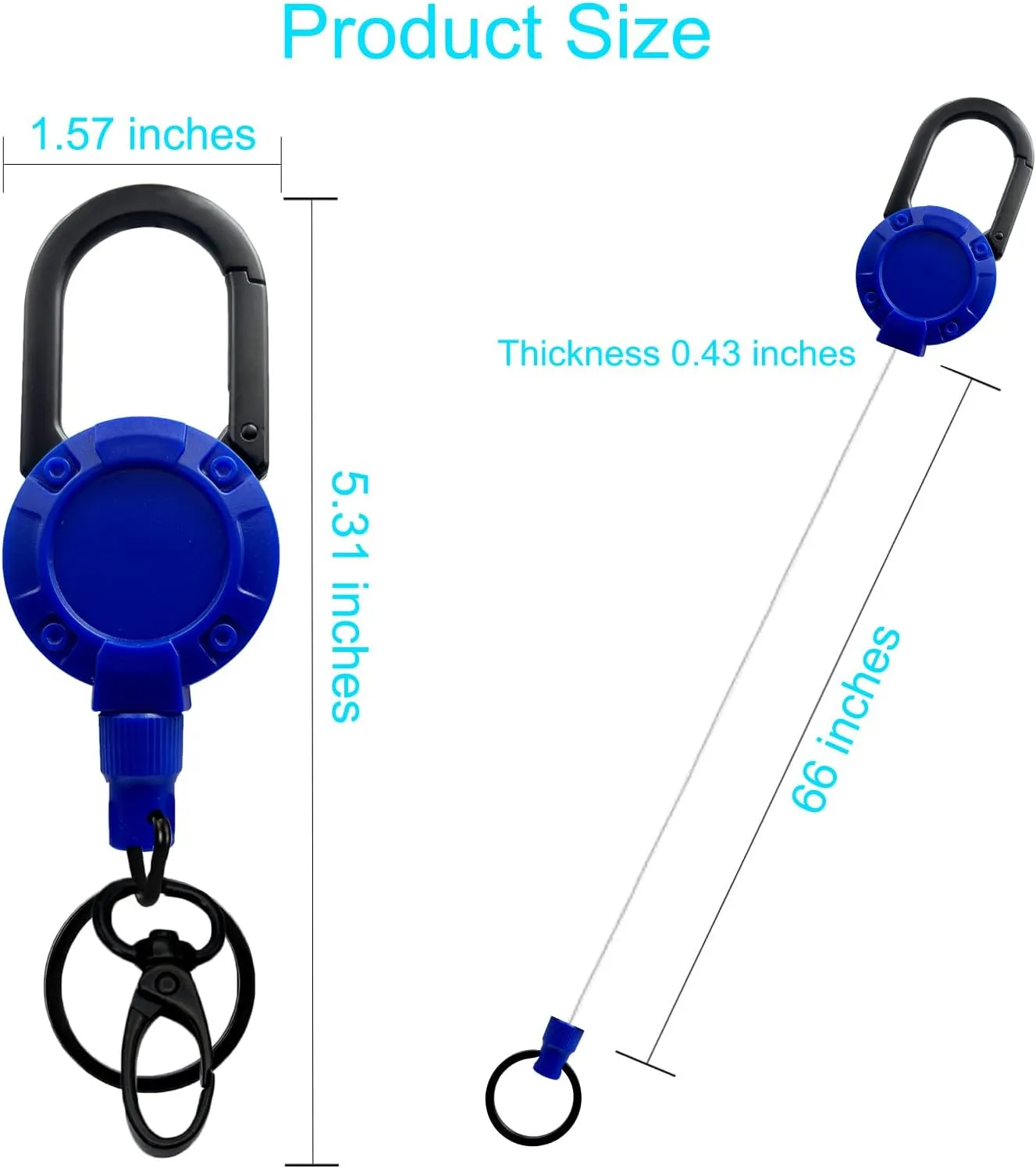 Heavy Duty Retractable Badge Reel, Keychain Multitool Carabiner Badge Holder, Keychain Clip Holder for Camping/Hiking/Climbing/Fishing(HD06-Blue)