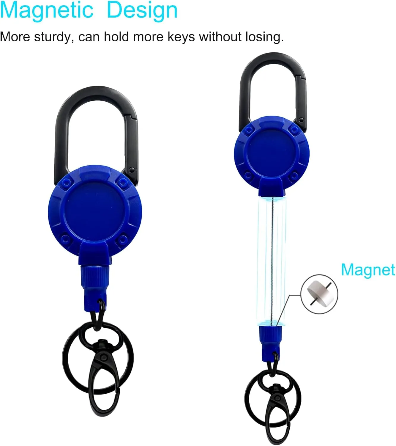 Heavy Duty Retractable Badge Reel, Keychain Multitool Carabiner Badge Holder, Keychain Clip Holder for Camping/Hiking/Climbing/Fishing(HD06-Blue)