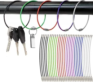 Keychain Cable Stainless Steel Key Ring Loop, for Outdoor Hiking Luggage Tags- Colored Nylon Coated Keychain