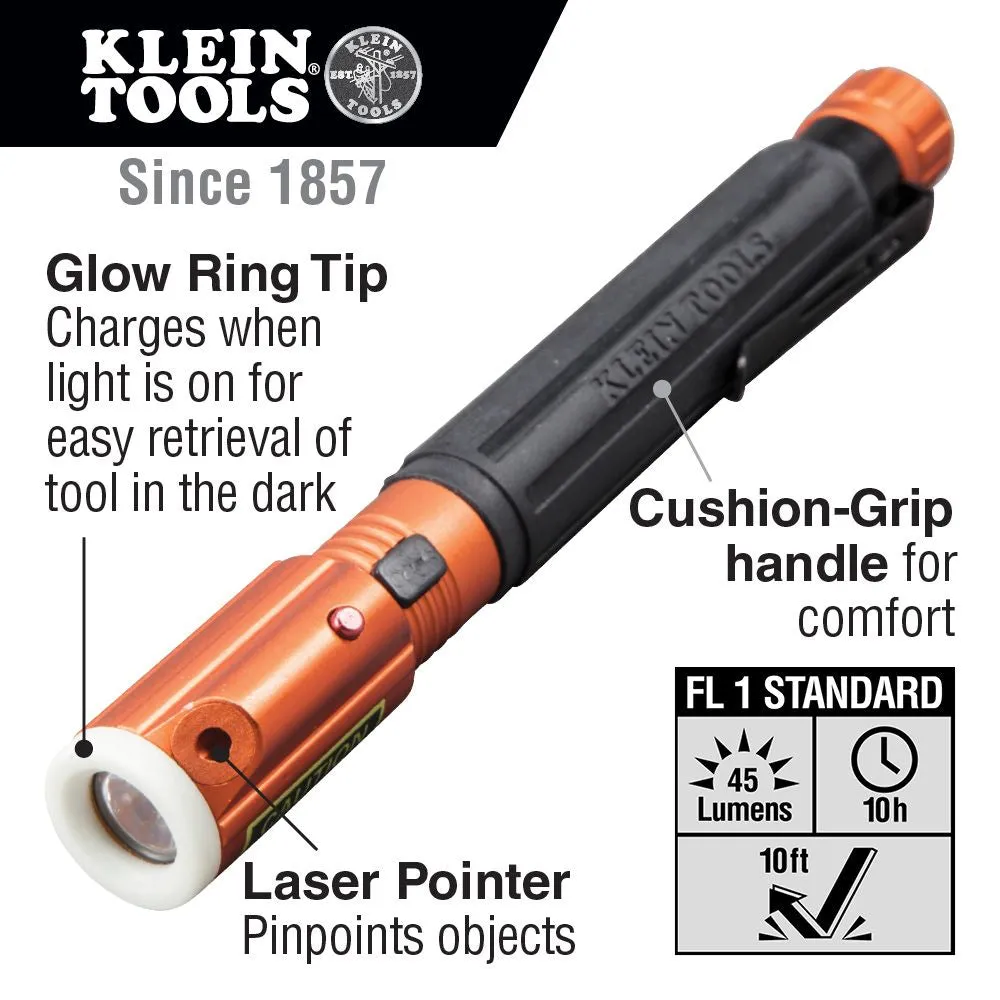 Klein 56026R Inspection Penlight w/ Laser Pointer 2X AAA RDZ