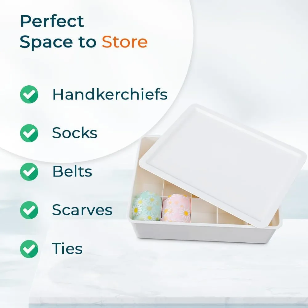 Kuber Industries Cloth Storage Box 10 Compartment with Lid|Wardrobe Organizer For clothes-Pack of 3 (White)
