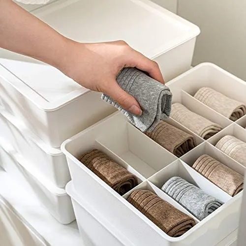 Kuber Industries Cloth Storage Box 10 Compartment with Lid|Wardrobe Organizer For clothes-Pack of 3 (White)