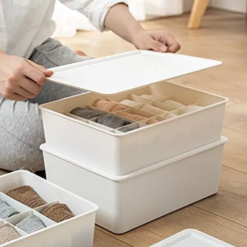 Kuber Industries Cloth Storage Box 15 Compartment with Lid|Wardrobe Organizer For clothes-Pack of 6 (White)