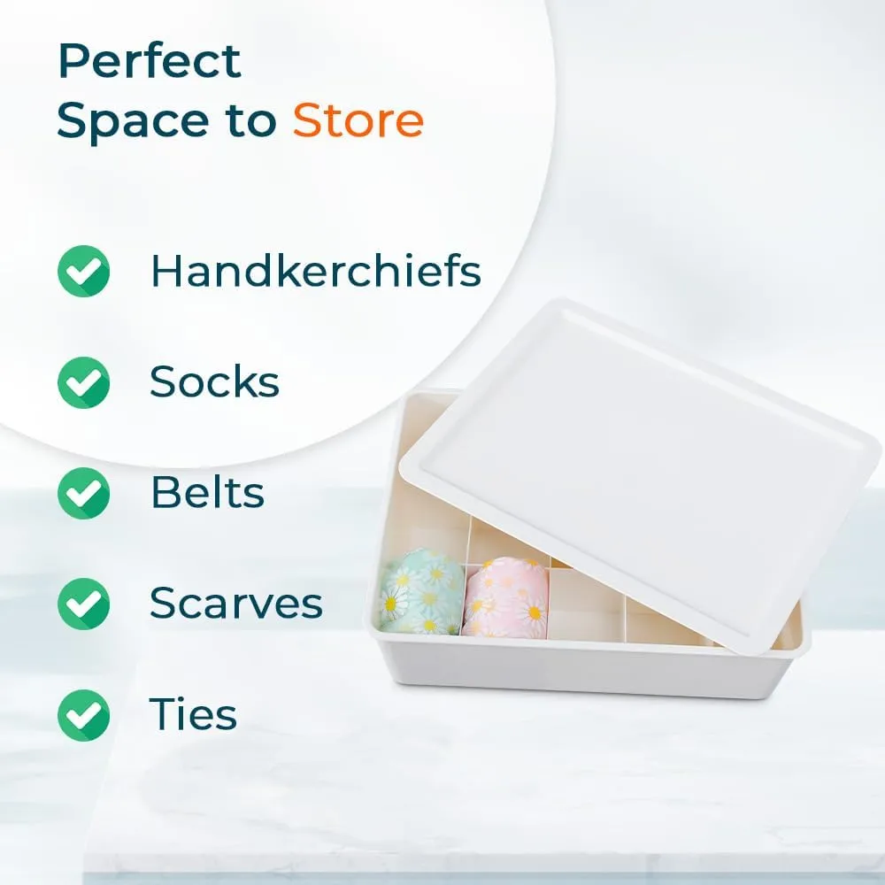 Kuber Industries Cloth Storage Box 15 Compartment with Lid|Wardrobe Organizer For clothes-Pack of 6 (White)