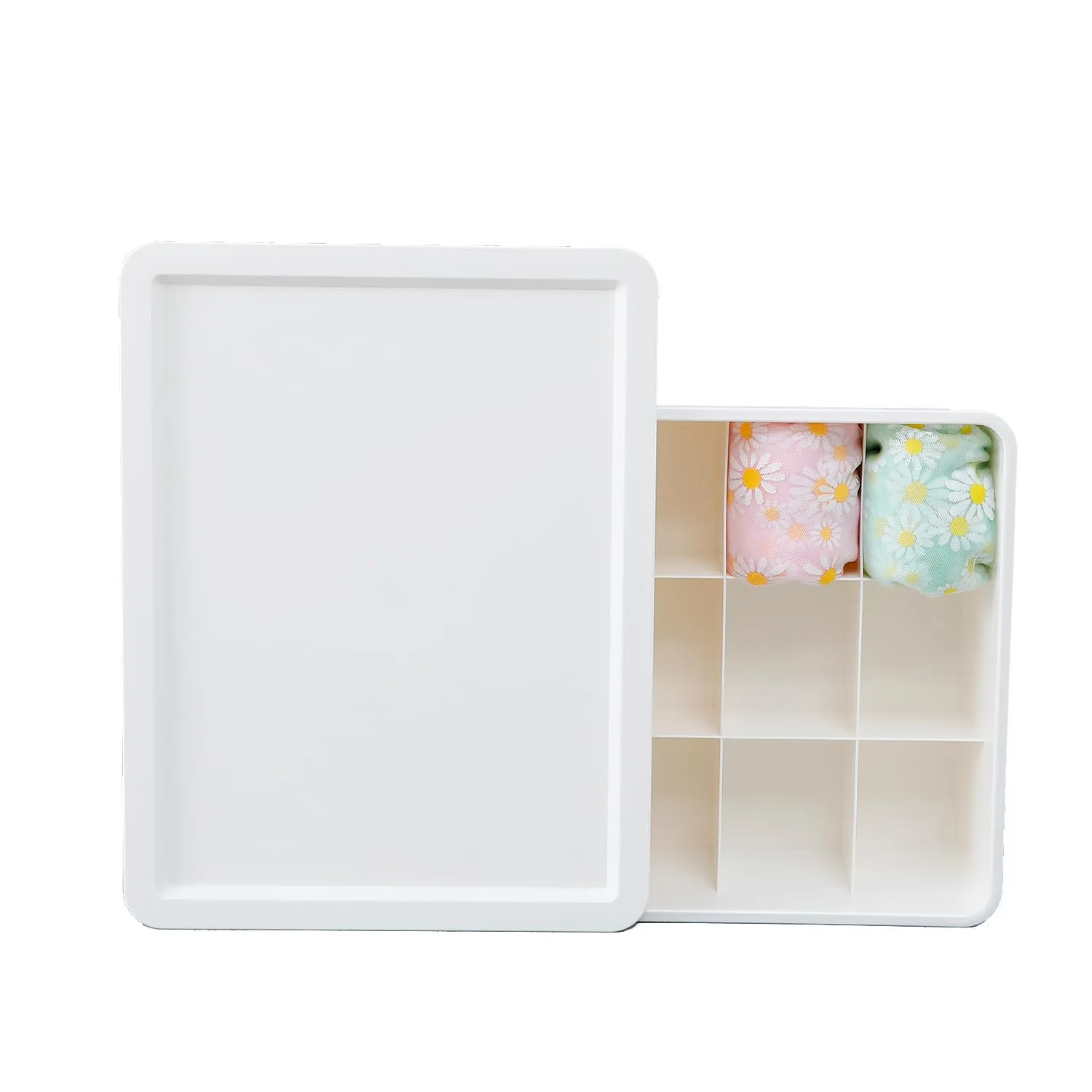 Kuber Industries Cloth Storage Box 15 Compartment with Lid|Wardrobe Organizer For clothes-Pack of 6 (White)
