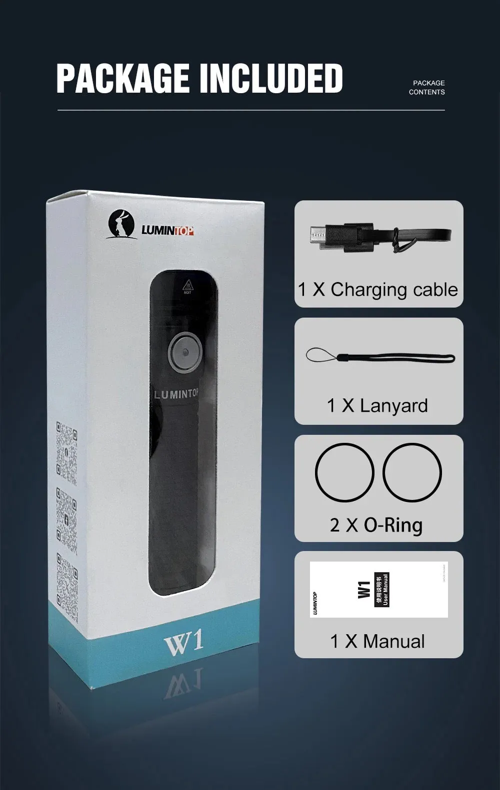 Lumintop W1 Multi-Light Rechargeable Flashlight Black 1 *21700 Battery Included White LED / Red LED / White Extreme Focus