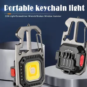Mini LED Flashlight Work Light Outdoor Camping Light COB Keychain Light Portable Pocket Wrench Screwdriver Safety Hammer