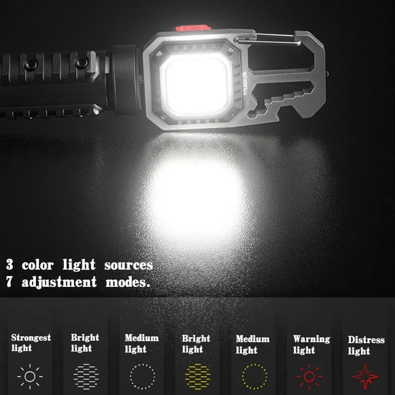 Mini LED Flashlight Work Light Outdoor Camping Light COB Keychain Light Portable Pocket Wrench Screwdriver Safety Hammer