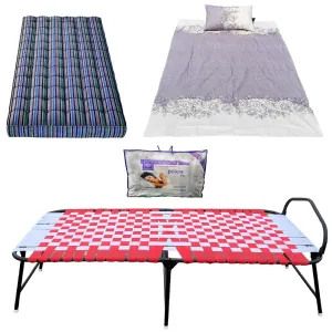 PS PARVESH SMART® Easy Niwar Folding Bed with (5 Items) Folding Bed  5 inchi Cotton Mattress  Bed Sheet  Pillow  Pillow Cover Size 36 inch x72 inch (Red)