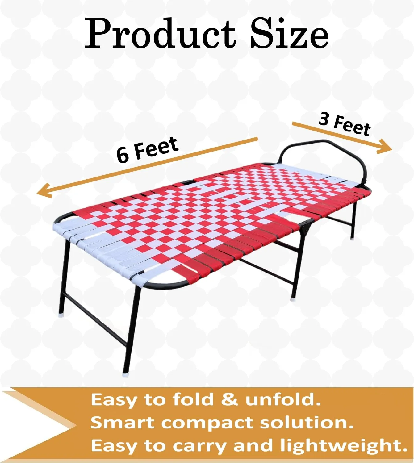 PS PARVESH SMART® Easy Niwar Folding Bed with (5 Items) Folding Bed  5 inchi Cotton Mattress  Bed Sheet  Pillow  Pillow Cover Size 36 inch x72 inch (Red)