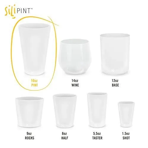 Silipint Silicone Pint Glass Set of 2, Patented, Shatter-proof, Unbreakable Silicone Cup Drinkware - One of Each Pint Glass - Hippie Hop, Arctic Sky