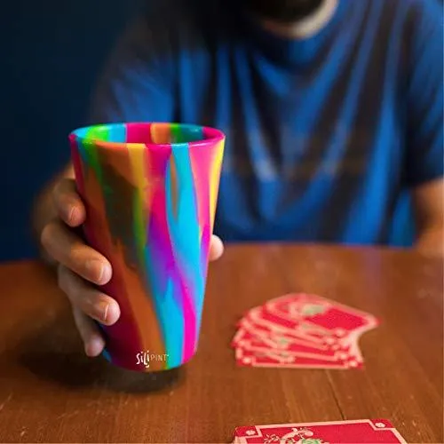Silipint Silicone Pint Glass Set of 2, Patented, Shatter-proof, Unbreakable Silicone Cup Drinkware - One of Each Pint Glass - Hippie Hop, Arctic Sky