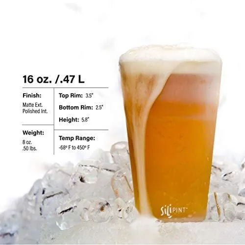 Silipint Silicone Pint Glass Set of 2, Patented, Shatter-proof, Unbreakable Silicone Cup Drinkware - One of Each Pint Glass - Hippie Hop, Arctic Sky
