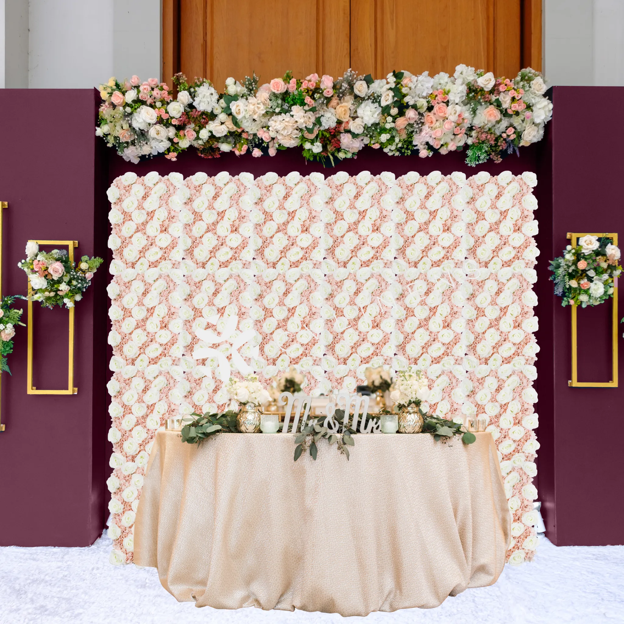 Silk Roses/Hydrangeas Flower Wall Backdrop Panel - Pink