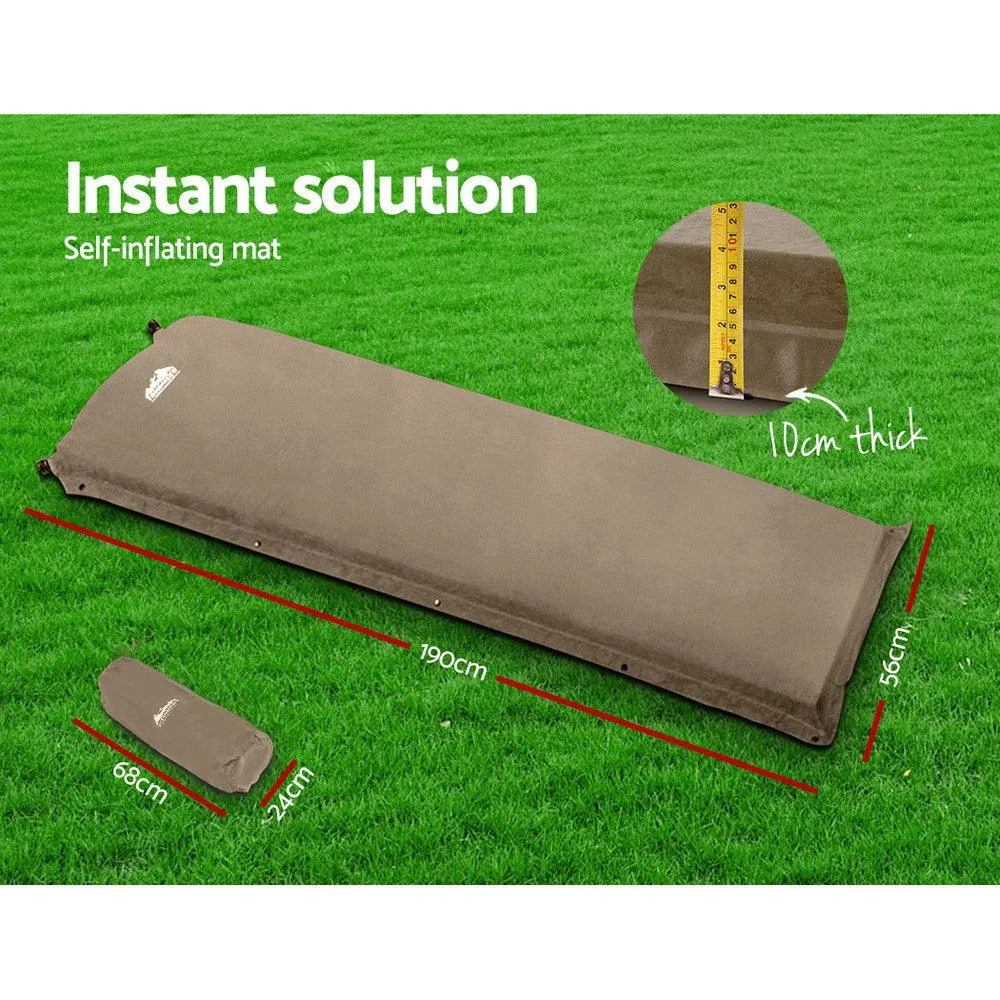 Single Size Self Inflating Mattress Mat Joinable 10CM Thick  Coffee
