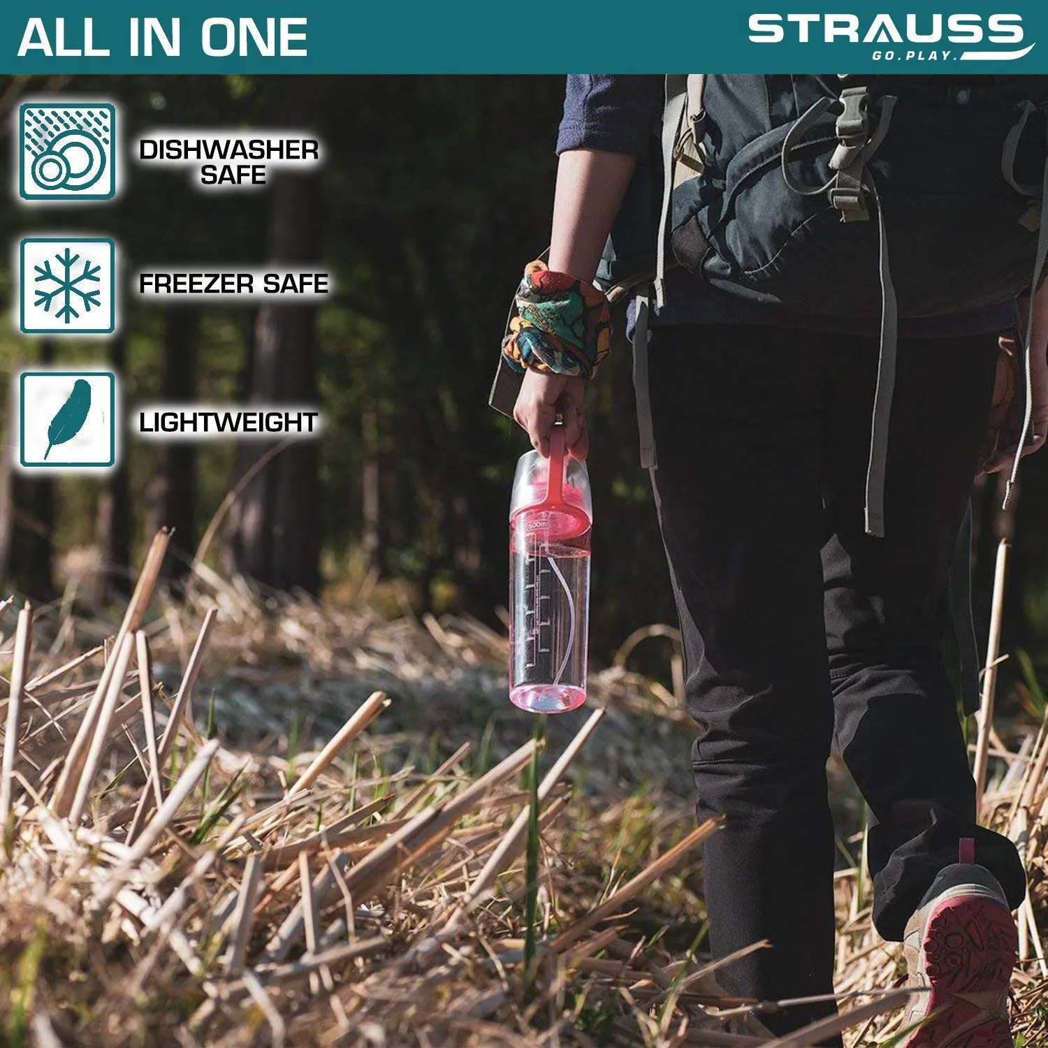 STRAUSS Water Mist Spray Bottle, 600 ml (Pink)