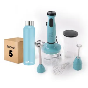 The Better Home FUMATO Turbo Pro 600W Electric Hand Blender 4-1 & Stainless Steel Water Bottle 1 Litre Pack of 2 Light Blue