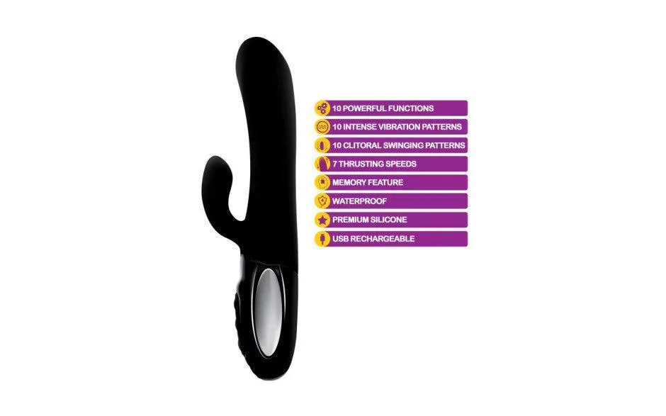 Viben Hypnotic Thrusting Rabbit Vibe w Swinging Clit Stim Black